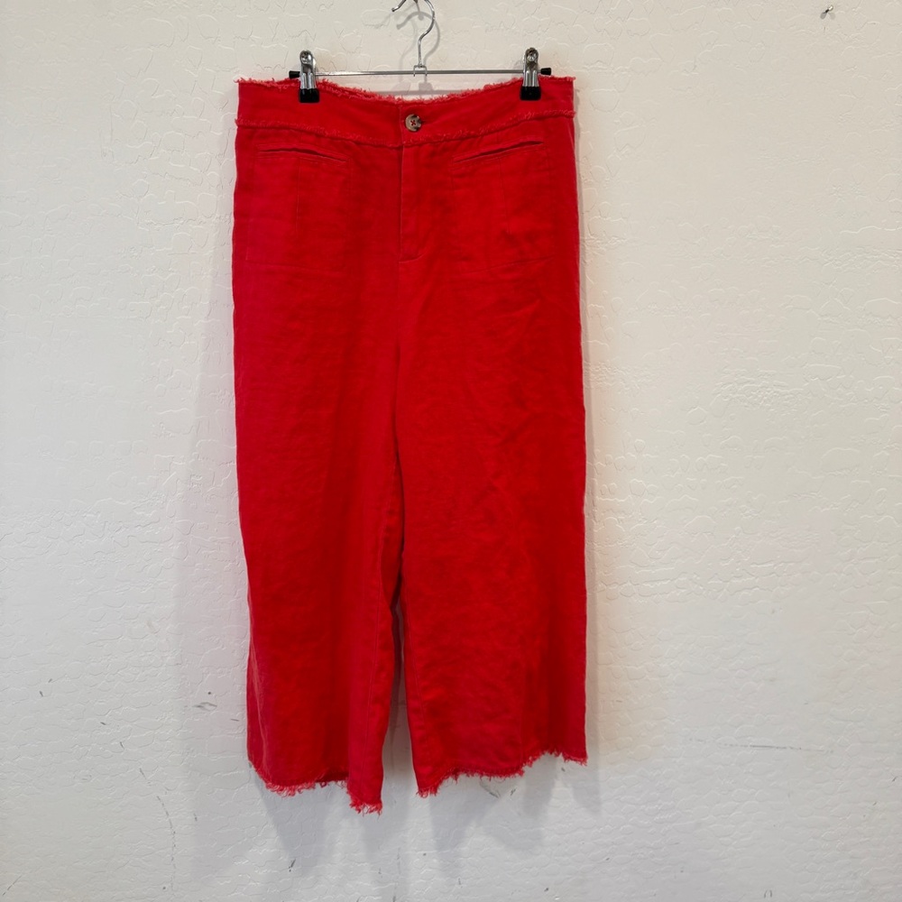 Greylin Linen Cropped Pants Women’s Medium Coral Cropped Raw Hem Summer
